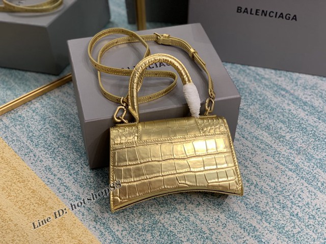 Balenciaga專櫃爆款Hourglass沙漏包 巴黎世家銀色鱷魚紋小號手提包 fyj1726